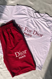 تیشرت شلوارک جیب دارDior رنگ سفید زرشکی