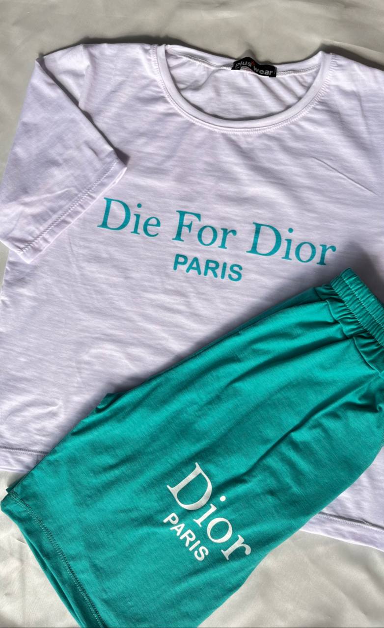 تیشرت شلوارک جیب دار.Dior رنگ سفید فیروزه ای